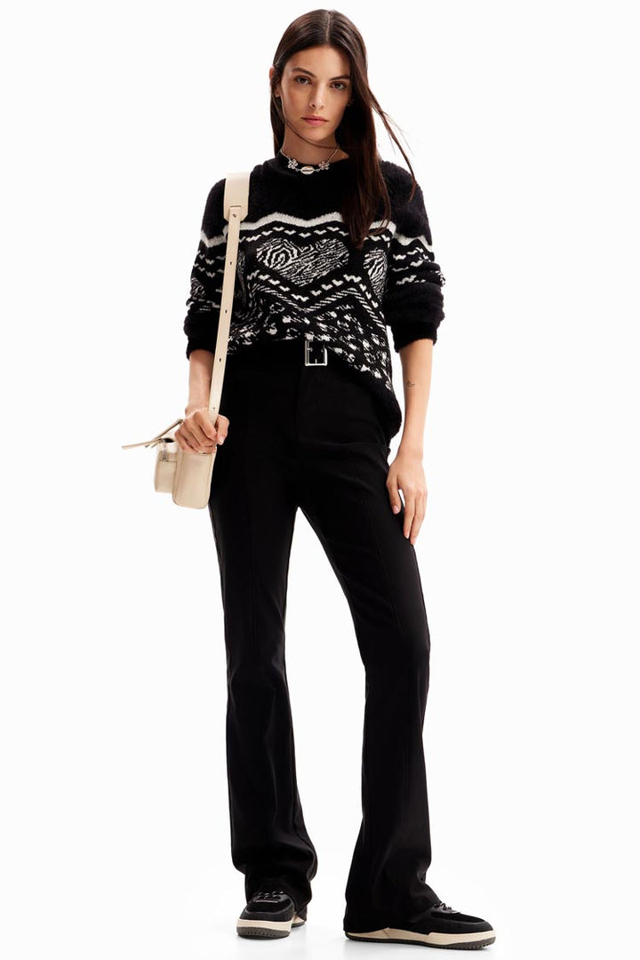 Heart Border Fur-effect Pullover