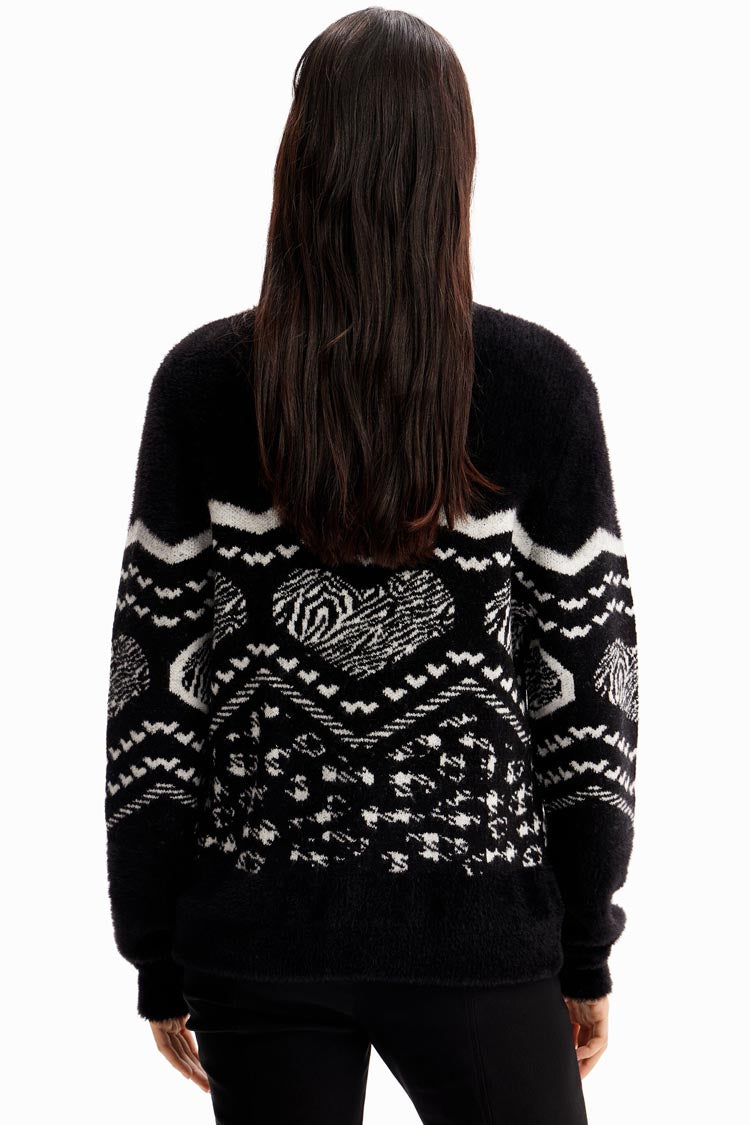 Heart Border Fur-effect Pullover