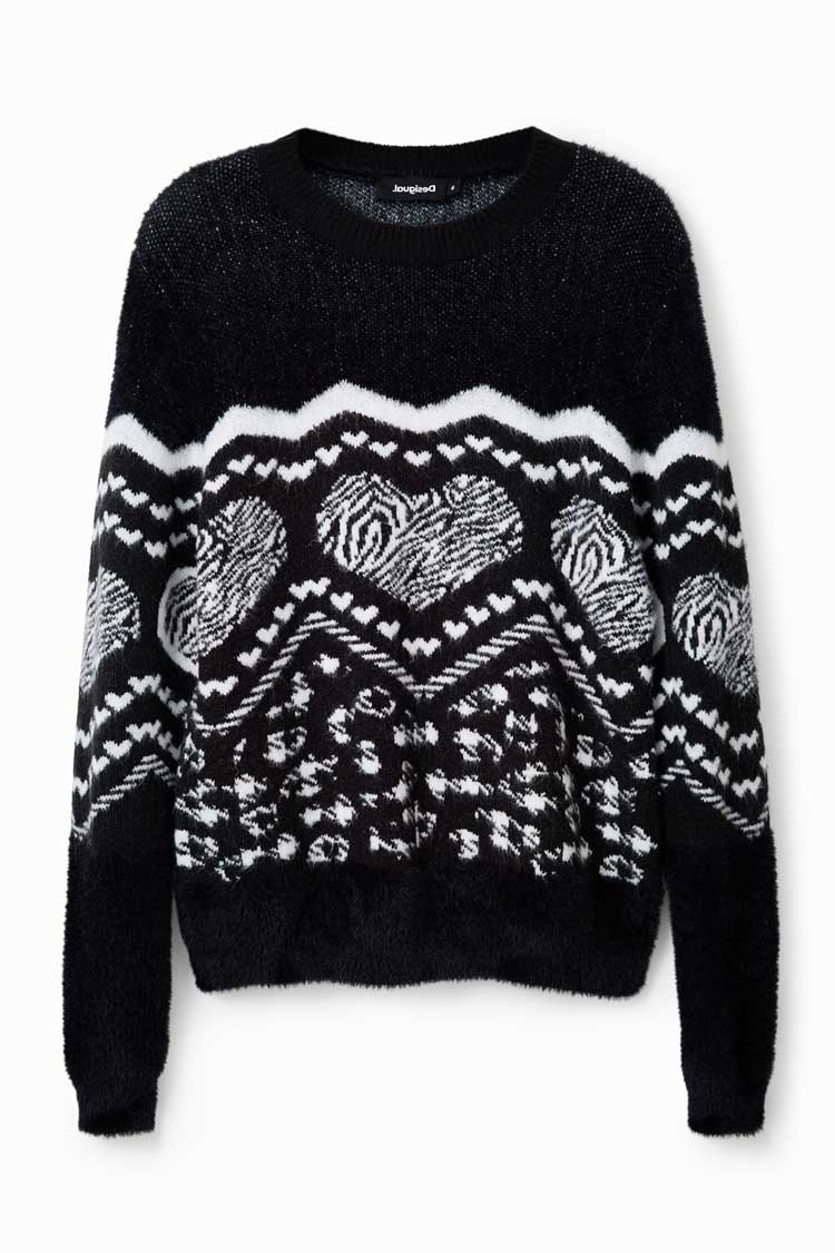 Heart Border Fur-effect Pullover | FINAL SALE