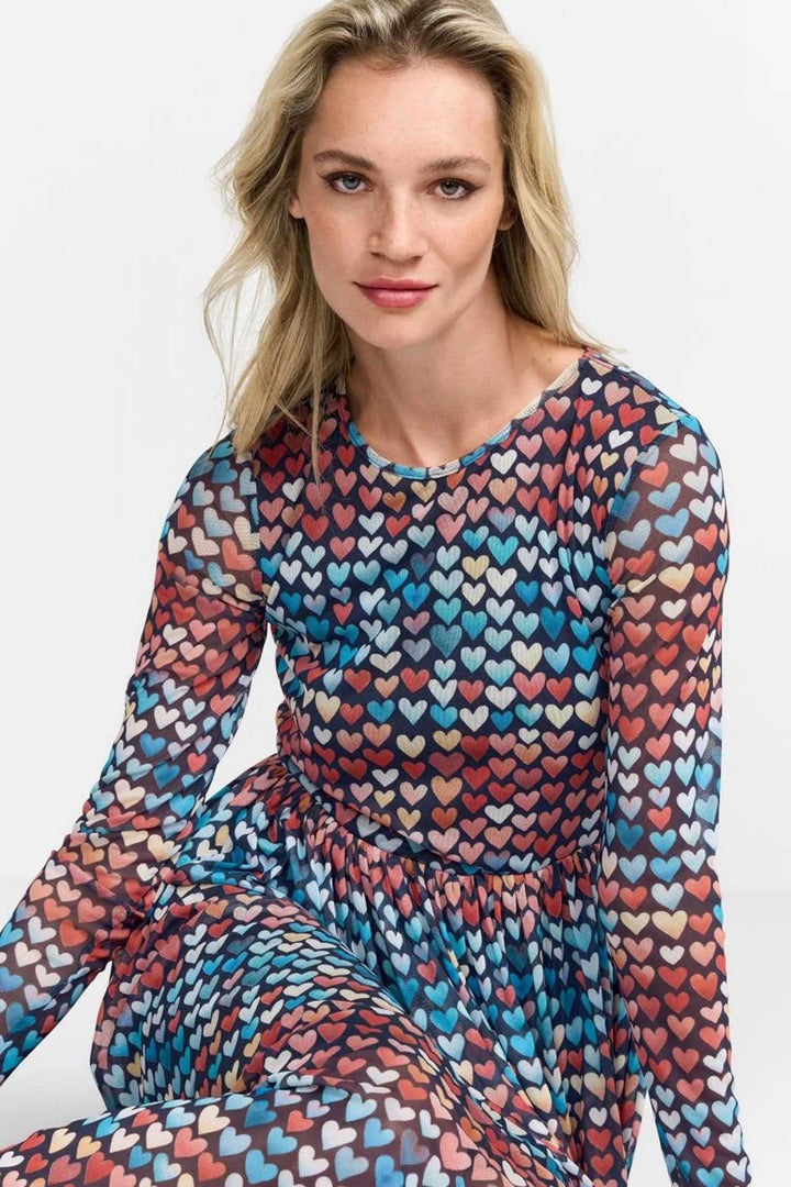 Hearts Printed Mesh Dress