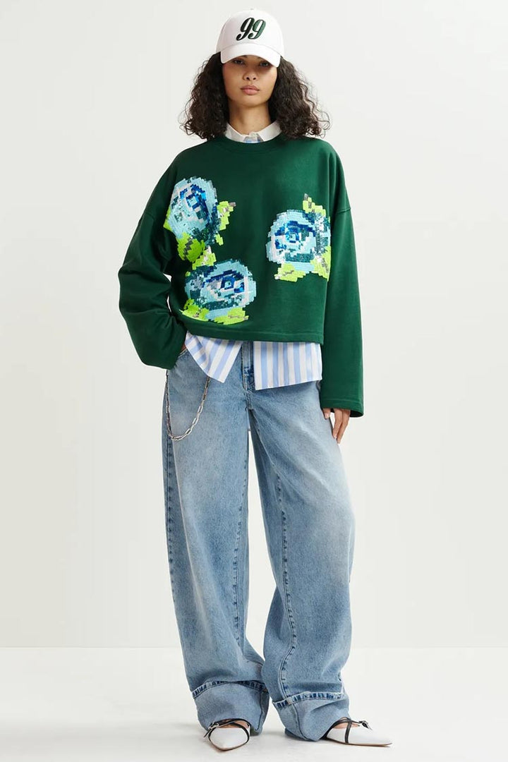 Hedance Organic Cotton Sweatshirt w Sequin Embroideries