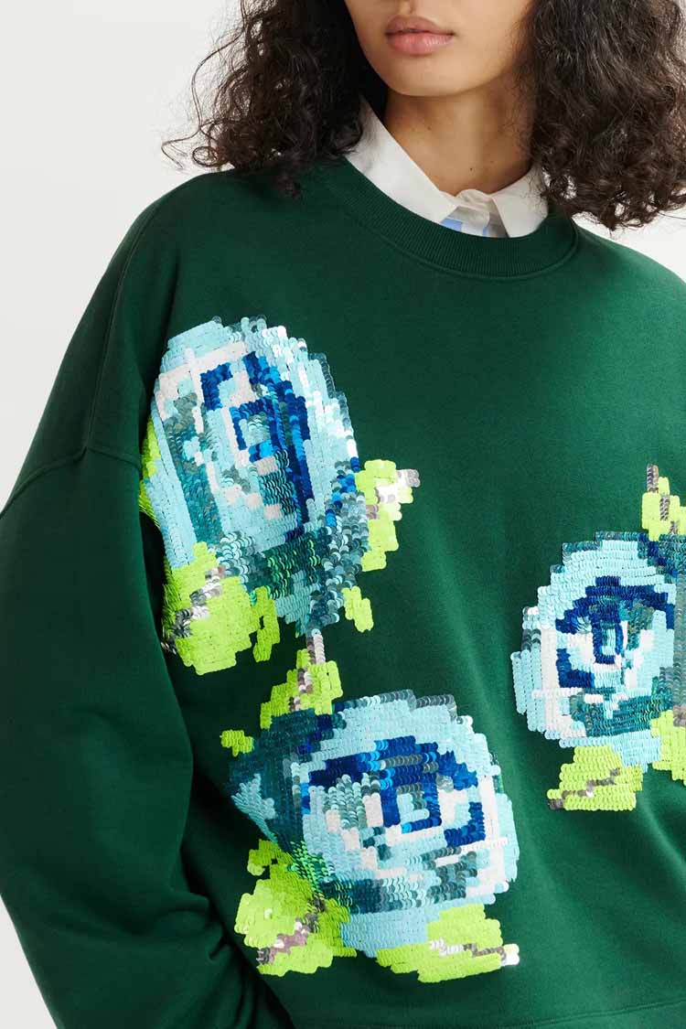 Hedance Organic Cotton Sweatshirt w Sequin Embroideries