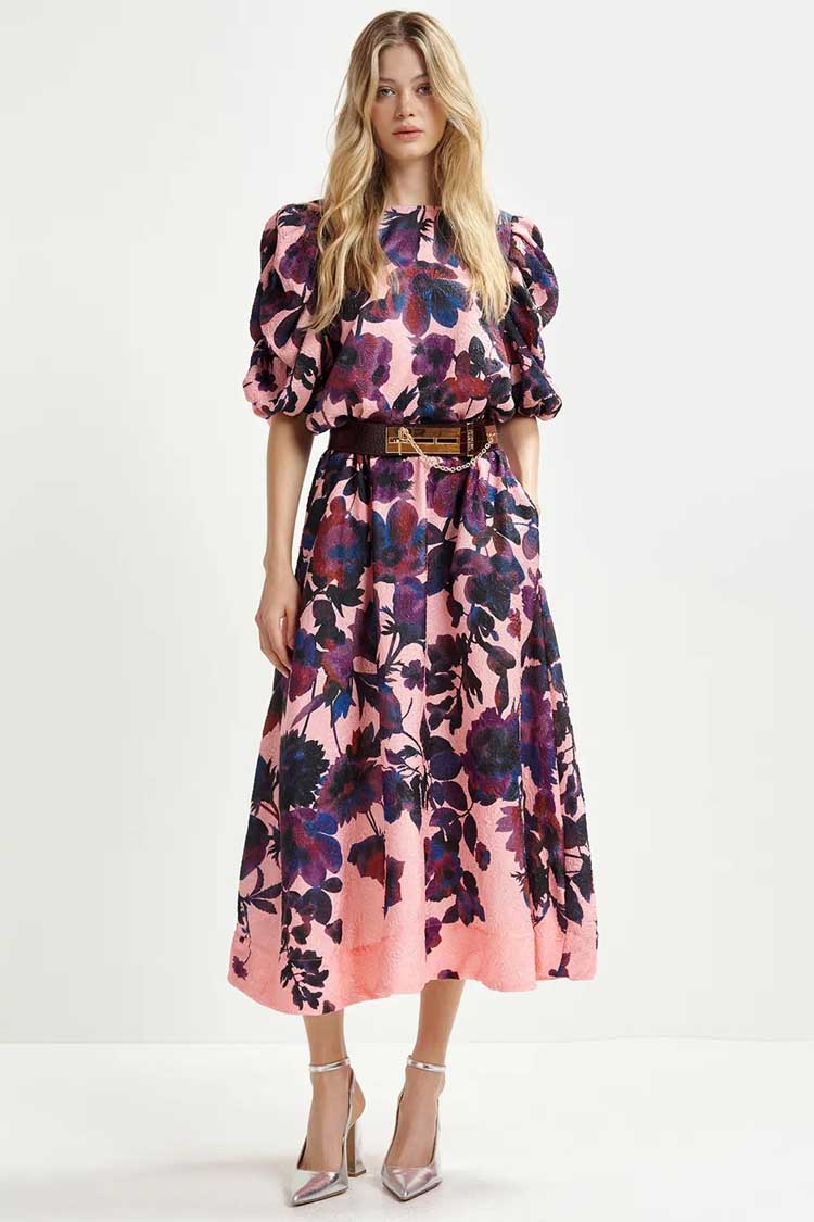 Henrietta Jacquard Top with Voluminous Sleeves