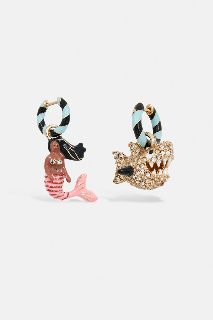 Hermaid Hoop Earrings - Mermaid & Shark