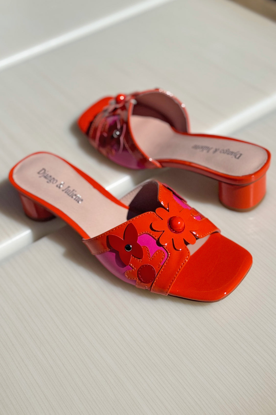 Hetti Patent Leather Sandals in Orange Pink