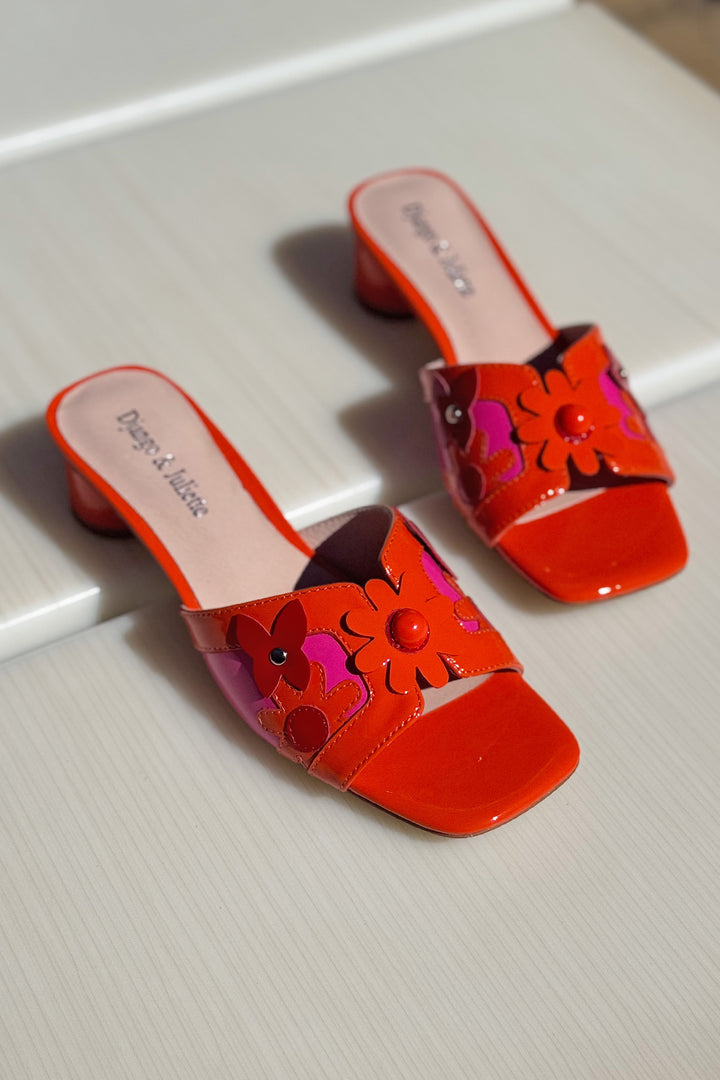 Hetti Patent Leather Sandals in Orange Pink