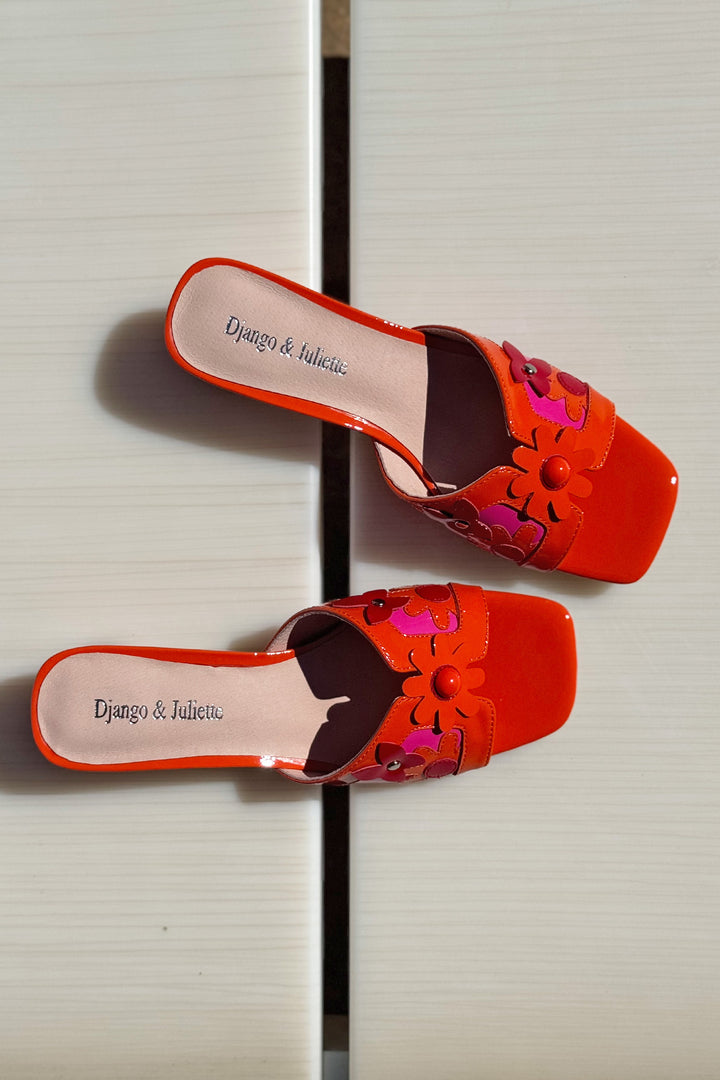 Hetti Patent Leather Sandals in Orange Pink