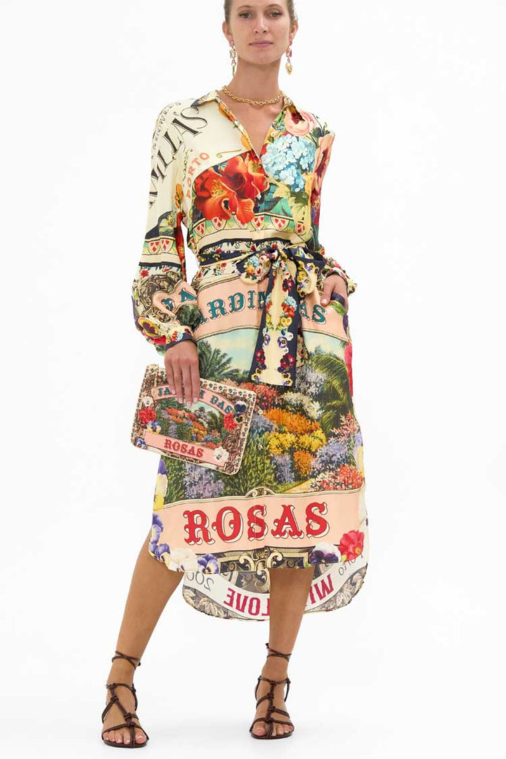 High Low Midi Shirtdress in Aromatic Amor