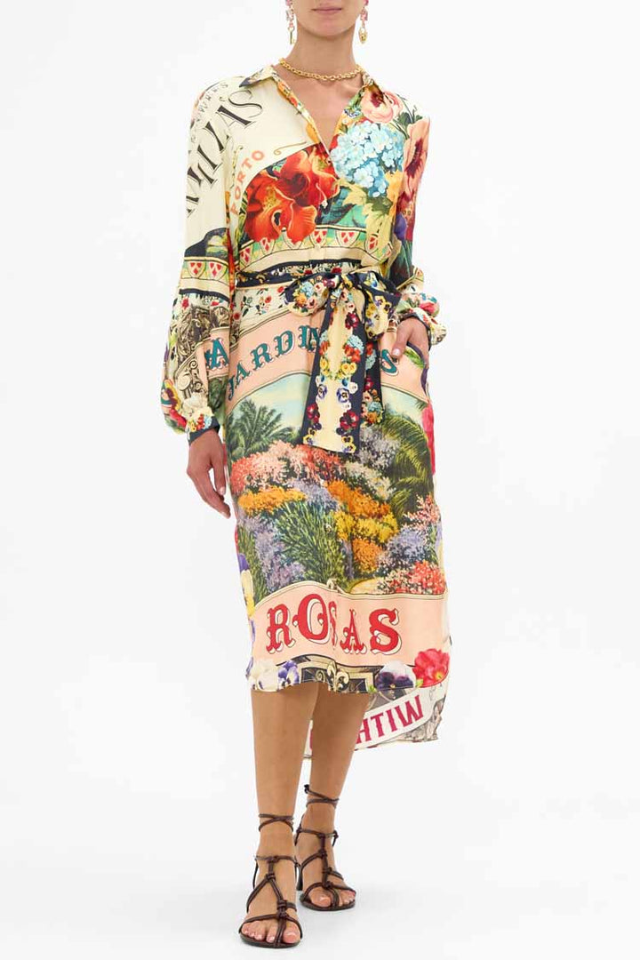 High Low Midi Shirtdress in Aromatic Amor