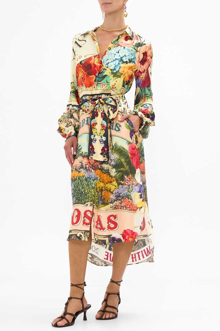 High Low Midi Shirtdress in Aromatic Amor
