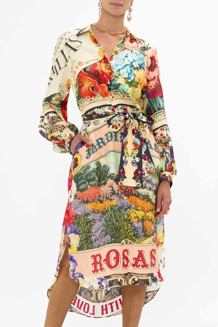 High Low Midi Shirtdress in Aromatic Amor