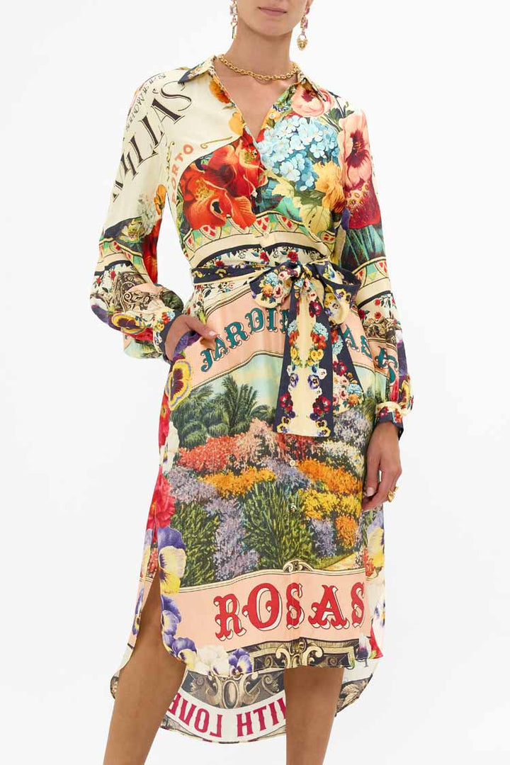 High Low Midi Shirtdress in Aromatic Amor