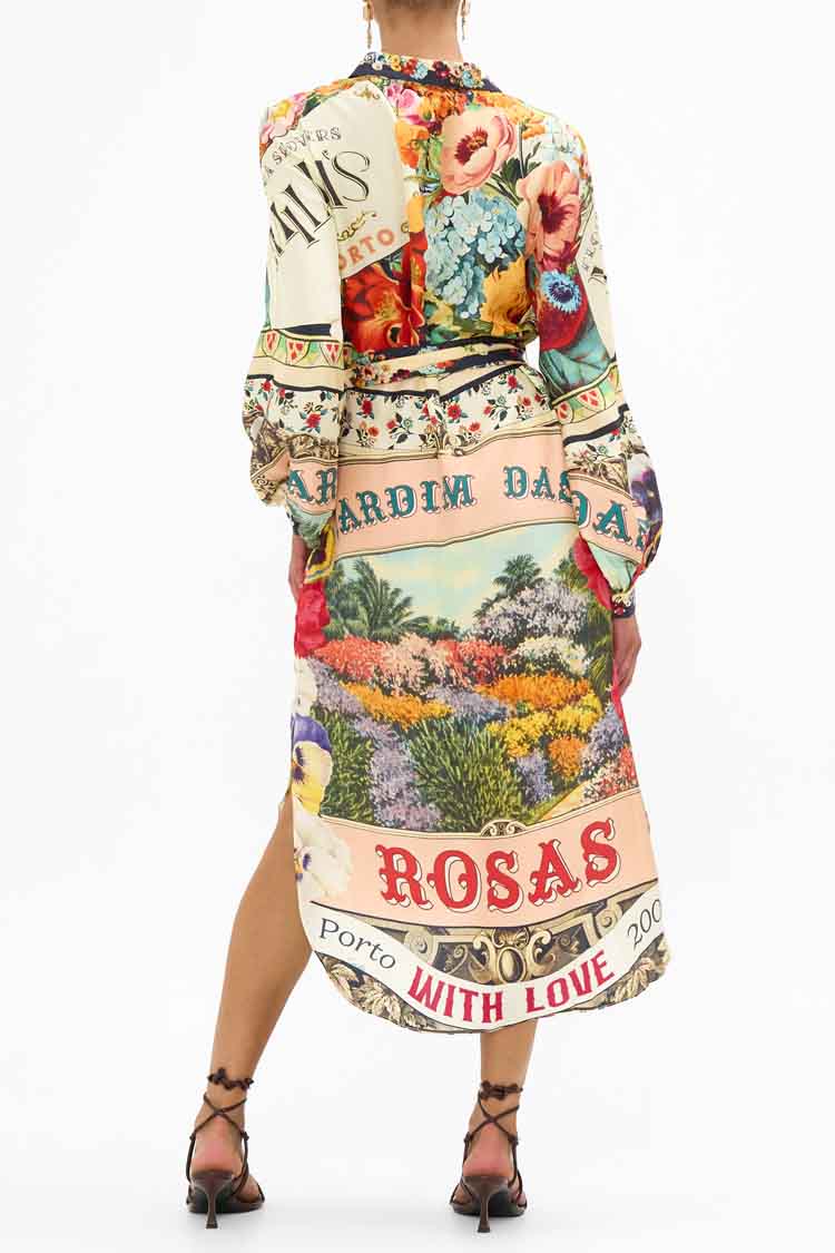 High Low Midi Shirtdress in Aromatic Amor