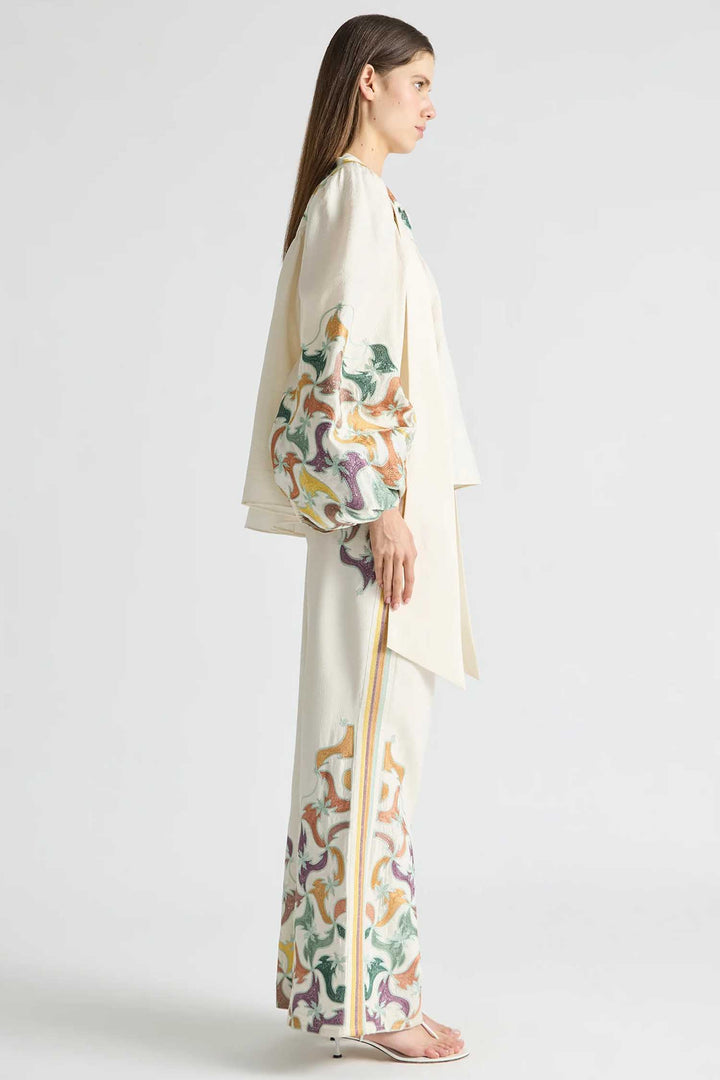High Neck Tie Billow Blouse in Framed