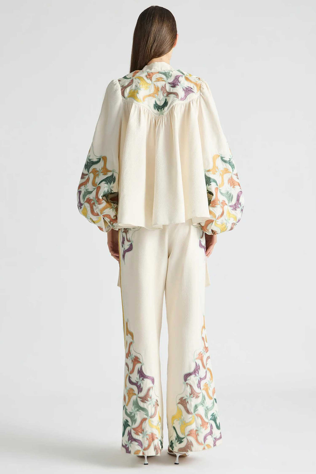 High Neck Tie Billow Blouse in Framed