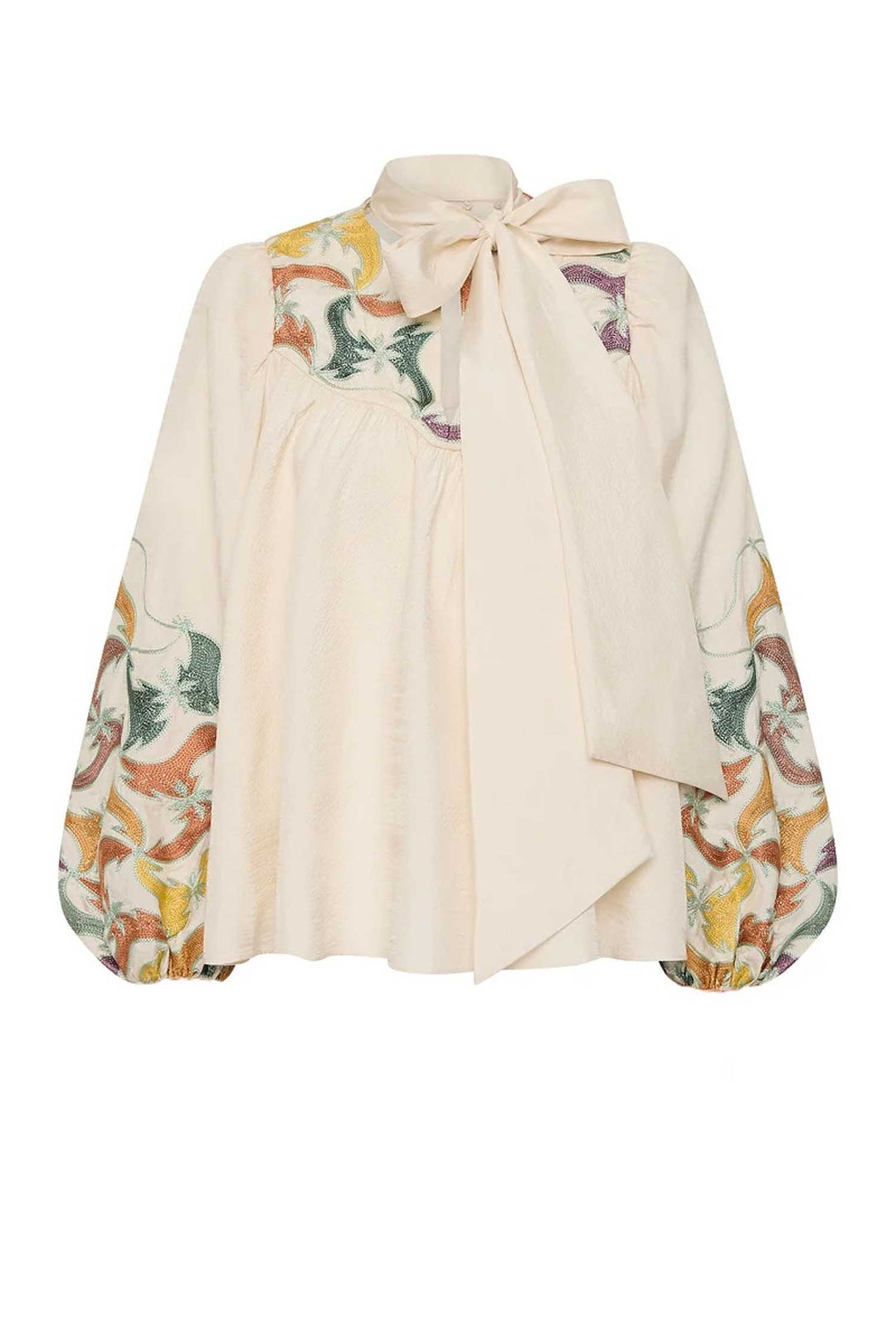 High Neck Tie Billow Blouse in Framed
