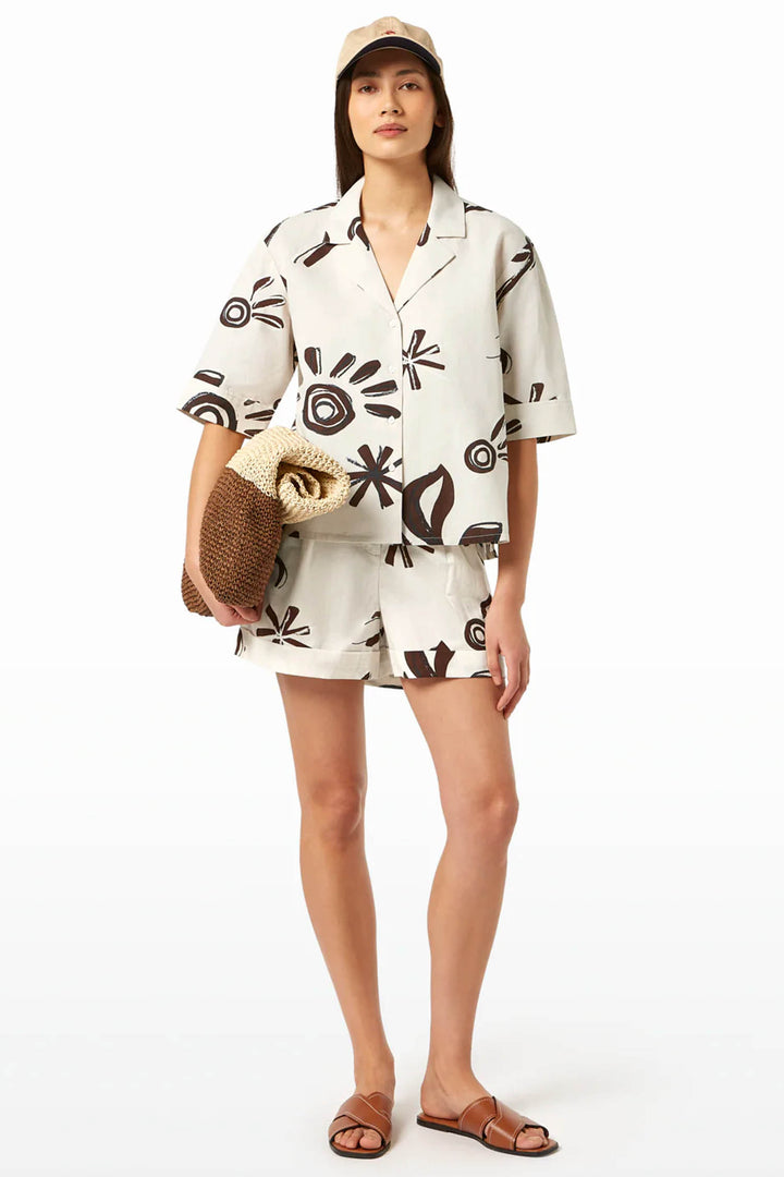 High Rise Printed Linen Shorts in Inky Sun