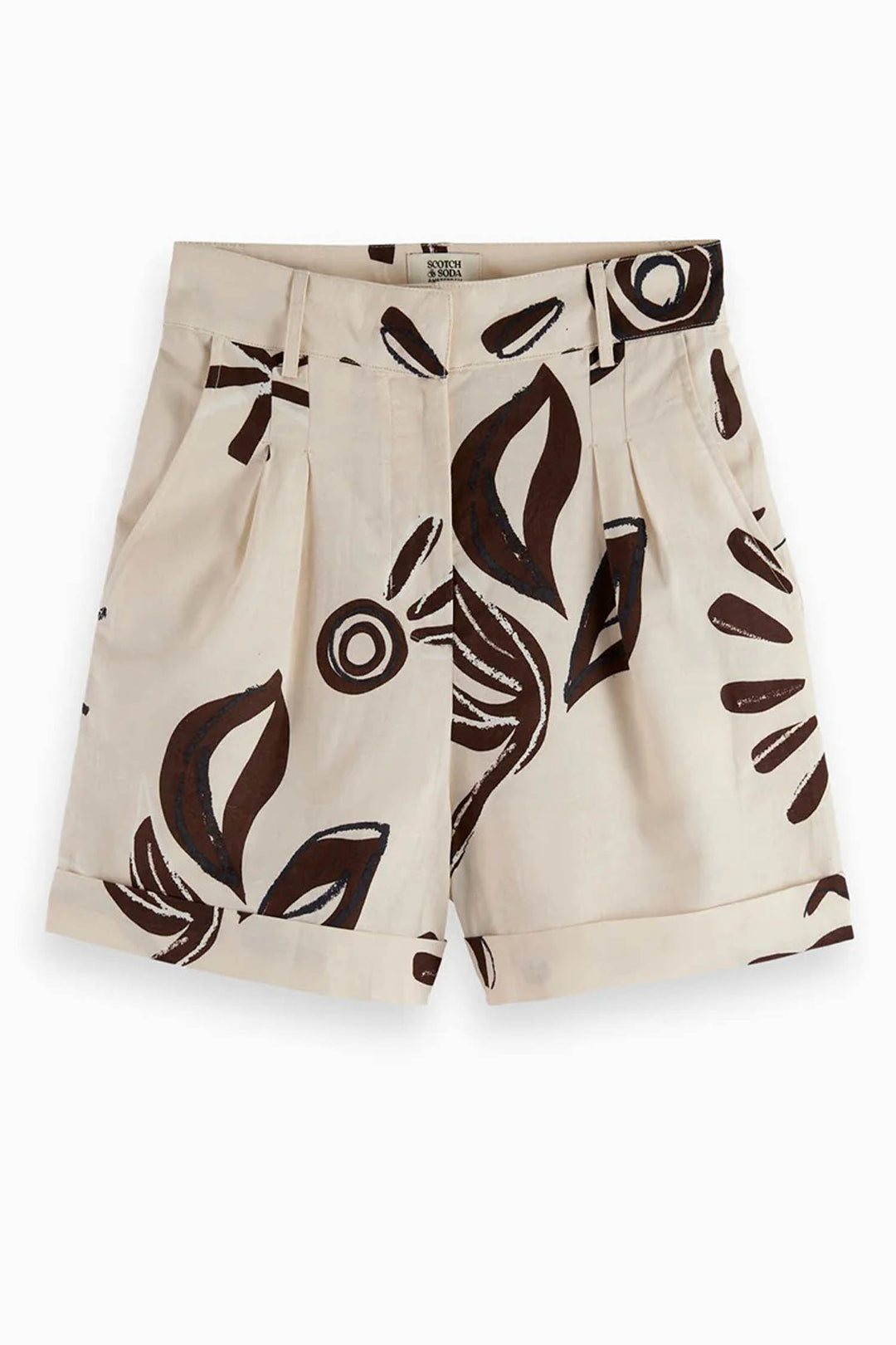 High Rise Printed Linen Shorts in Inky Sun
