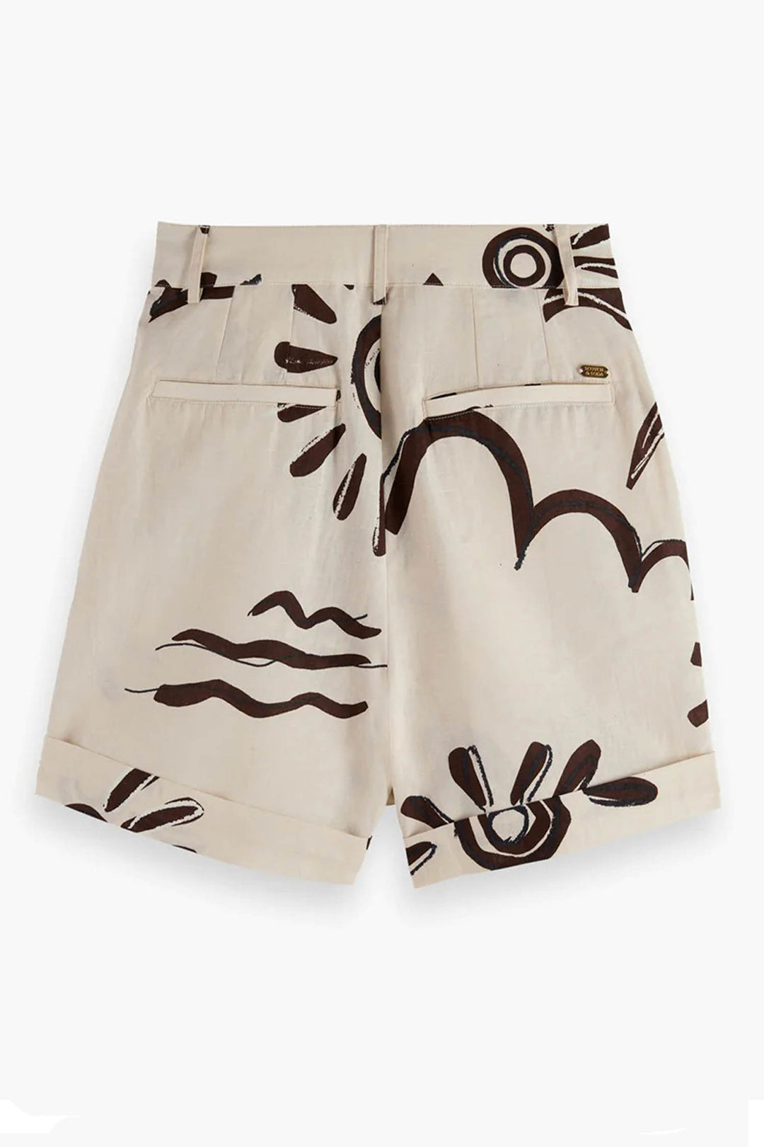 High Rise Printed Linen Shorts in Inky Sun