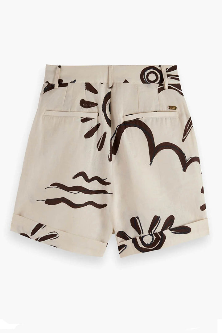 High Rise Printed Linen Shorts in Inky Sun