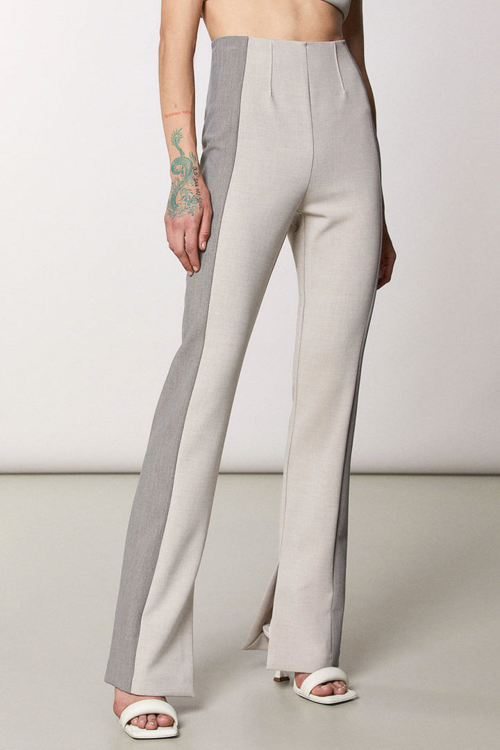 High Waisted Colourblock Slim Trouser in Natural Mix