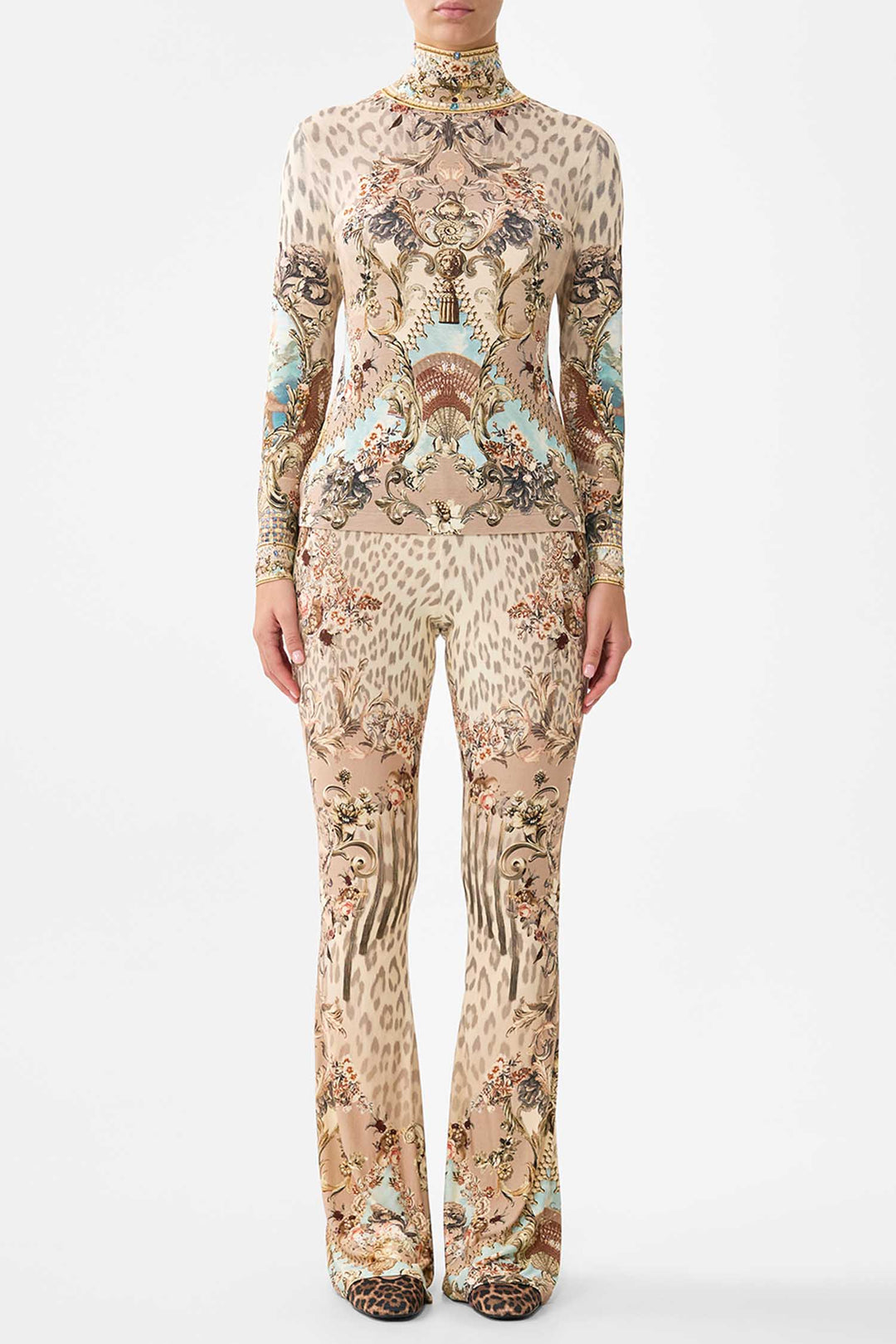 High Waisted Flared Trouser in Aranjuez Animalia