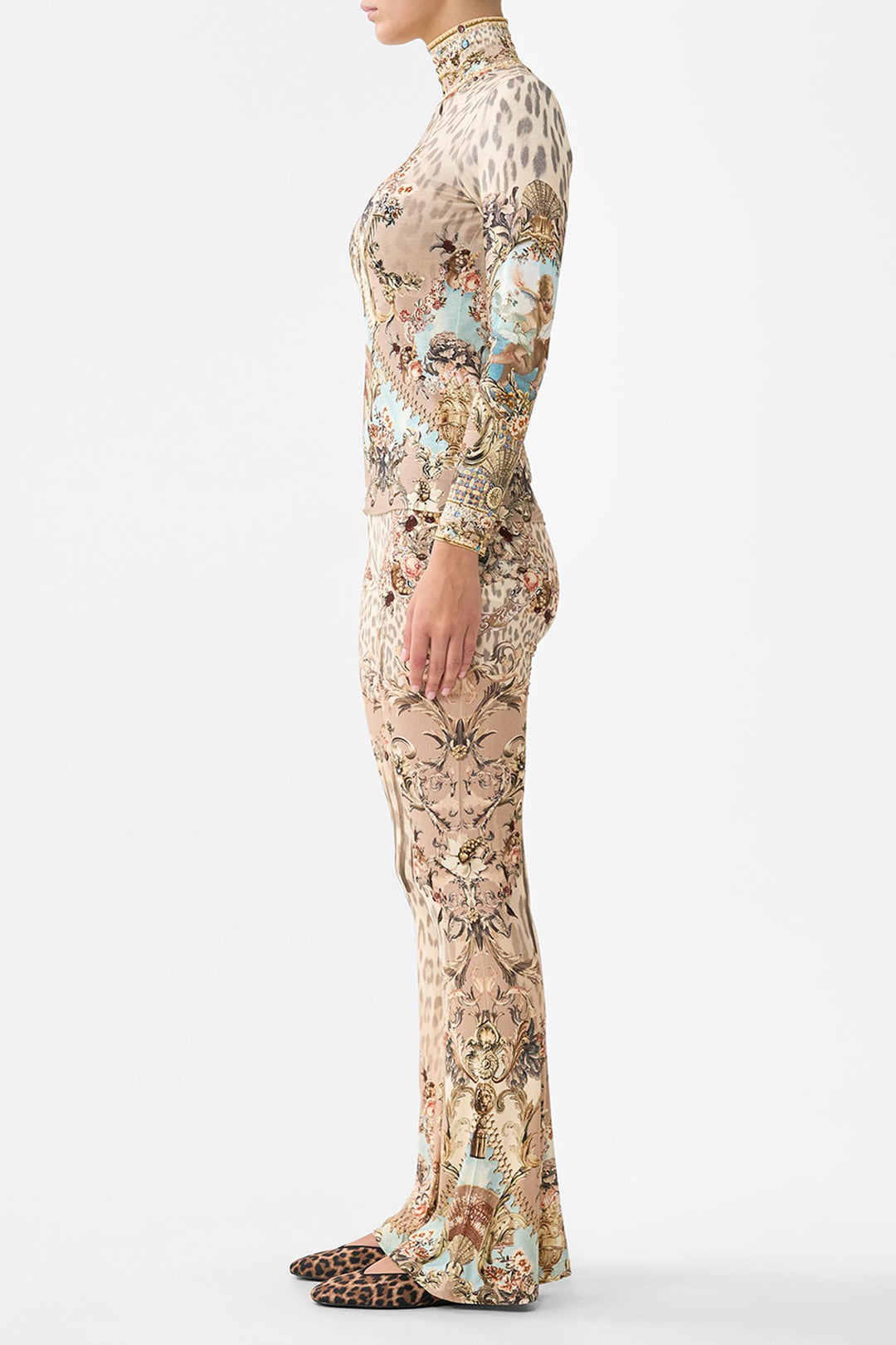 High Waisted Flared Trouser in Aranjuez Animalia