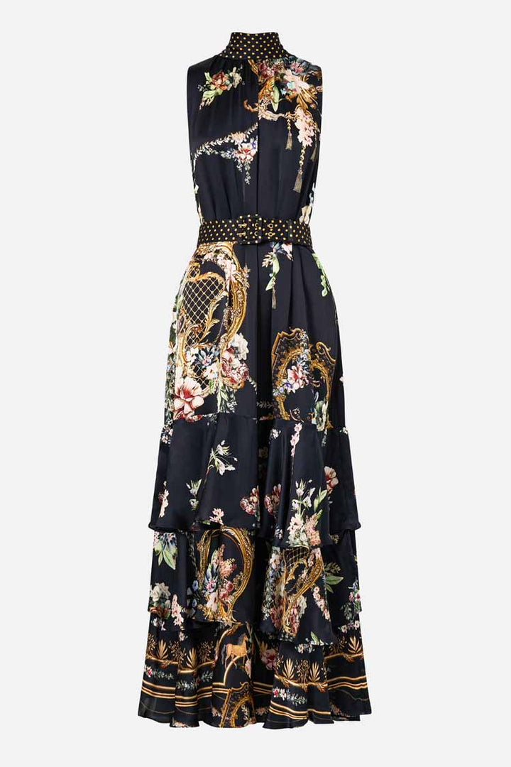 Highneck Tiered Ruffle Hem Dress in Noble Endeavours