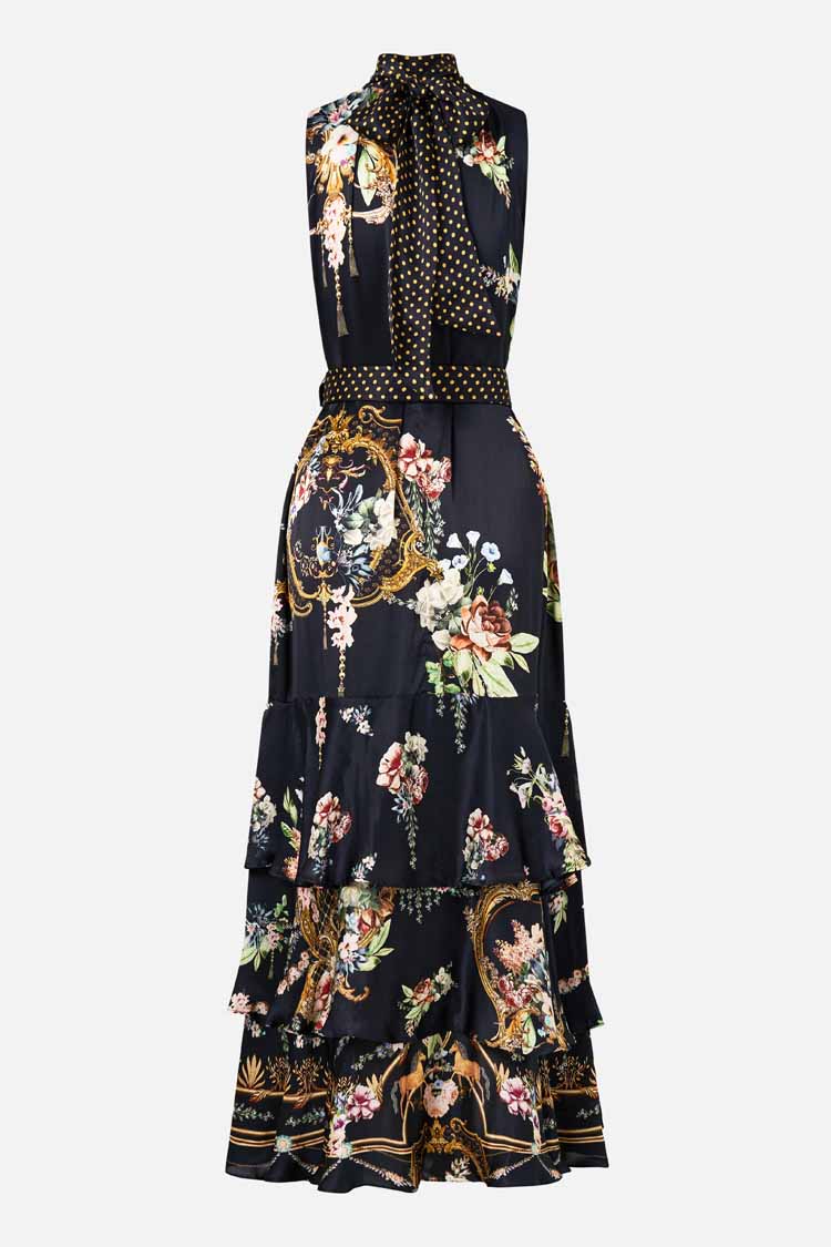 Highneck Tiered Ruffle Hem Dress in Noble Endeavours