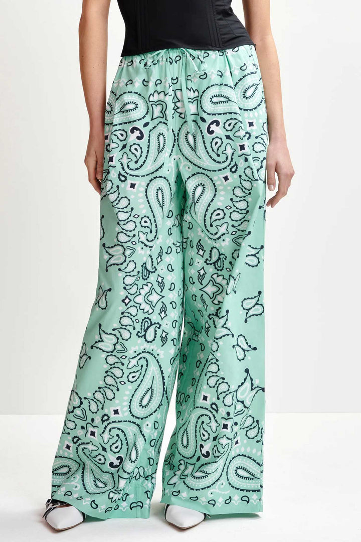 Hintwerpen Bandana Print Wide Leg Pants in Turquoise