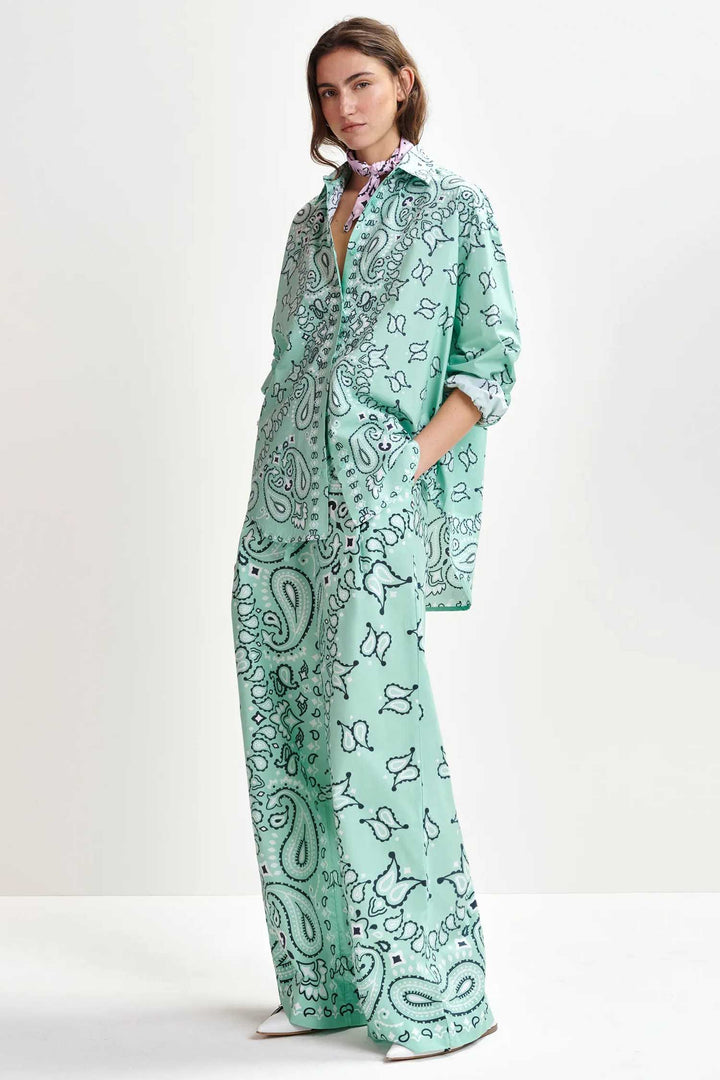 Hintwerpen Bandana Print Wide Leg Pants in Turquoise