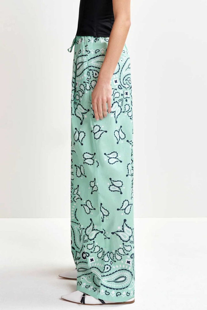 Hintwerpen Bandana Print Wide Leg Pants in Turquoise