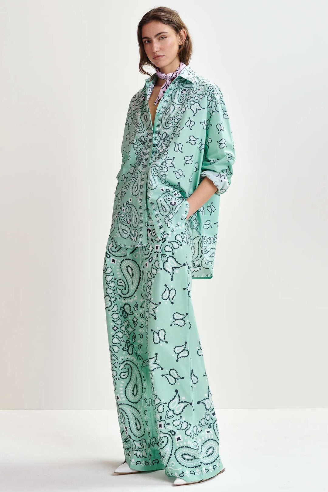 Histende Bandana Print Oversized Shirt in Turquoise