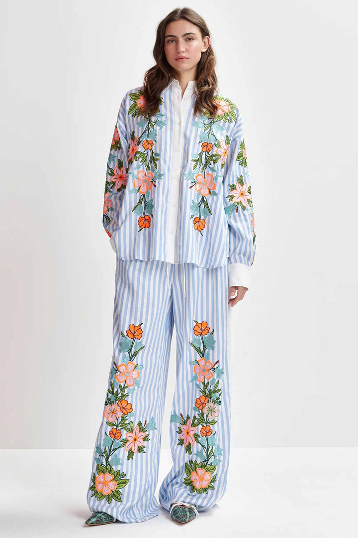 Hotswolds Striped Oversized Shirt w Embroideries