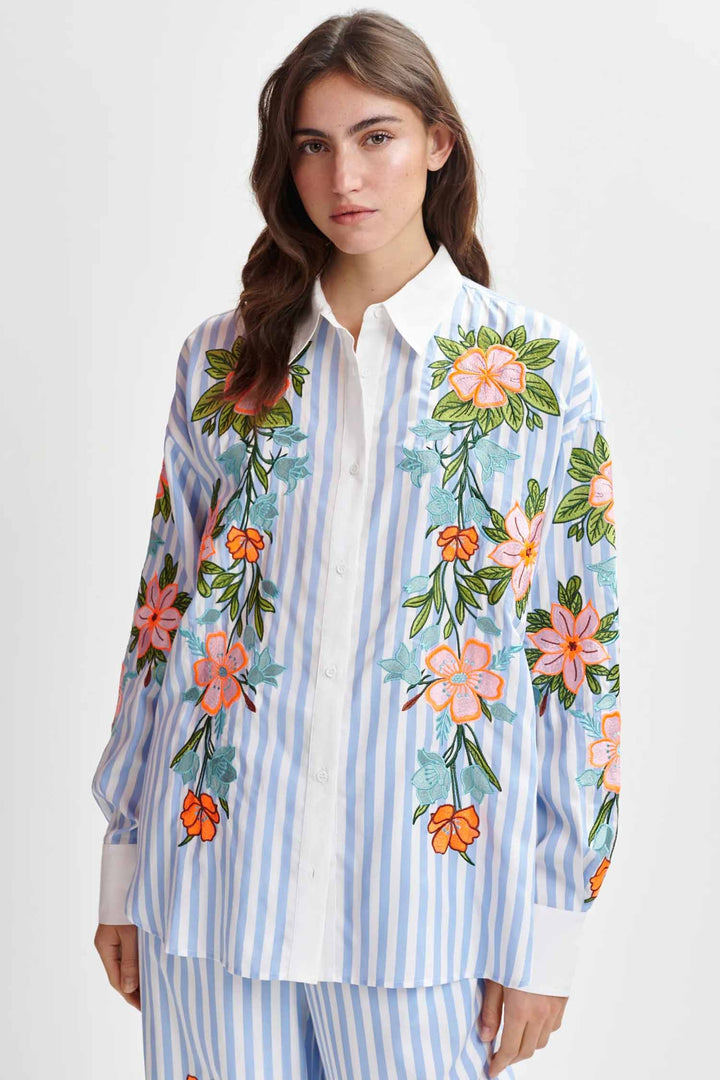 Hotswolds Striped Oversized Shirt w Embroideries