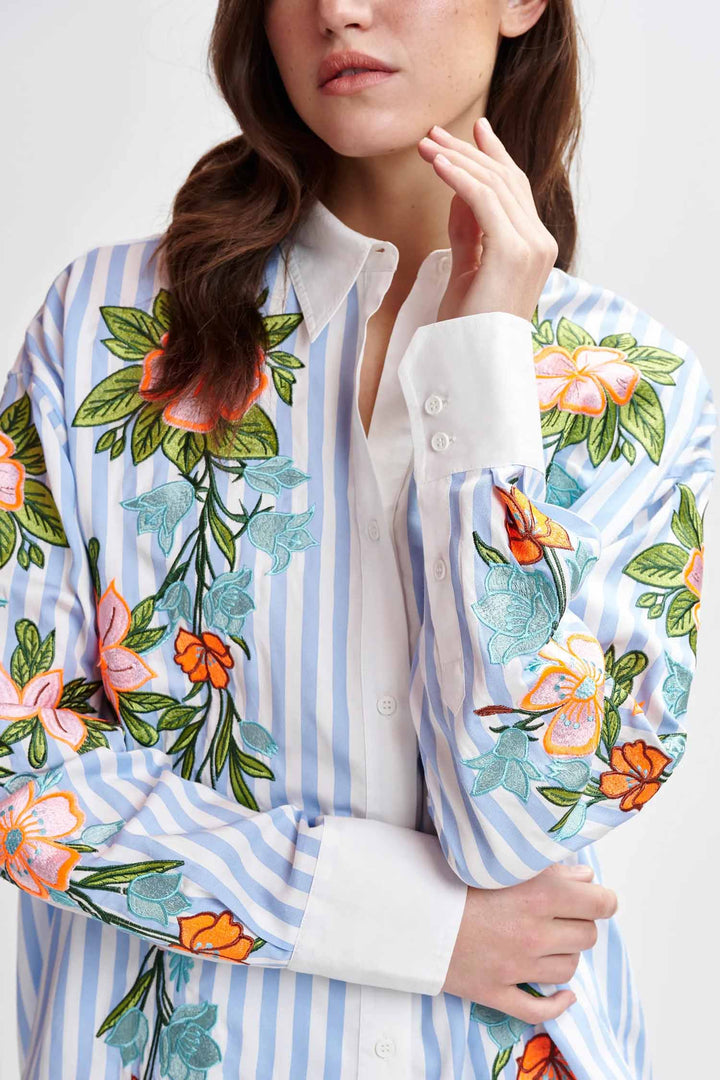 Hotswolds Striped Oversized Shirt w Embroideries
