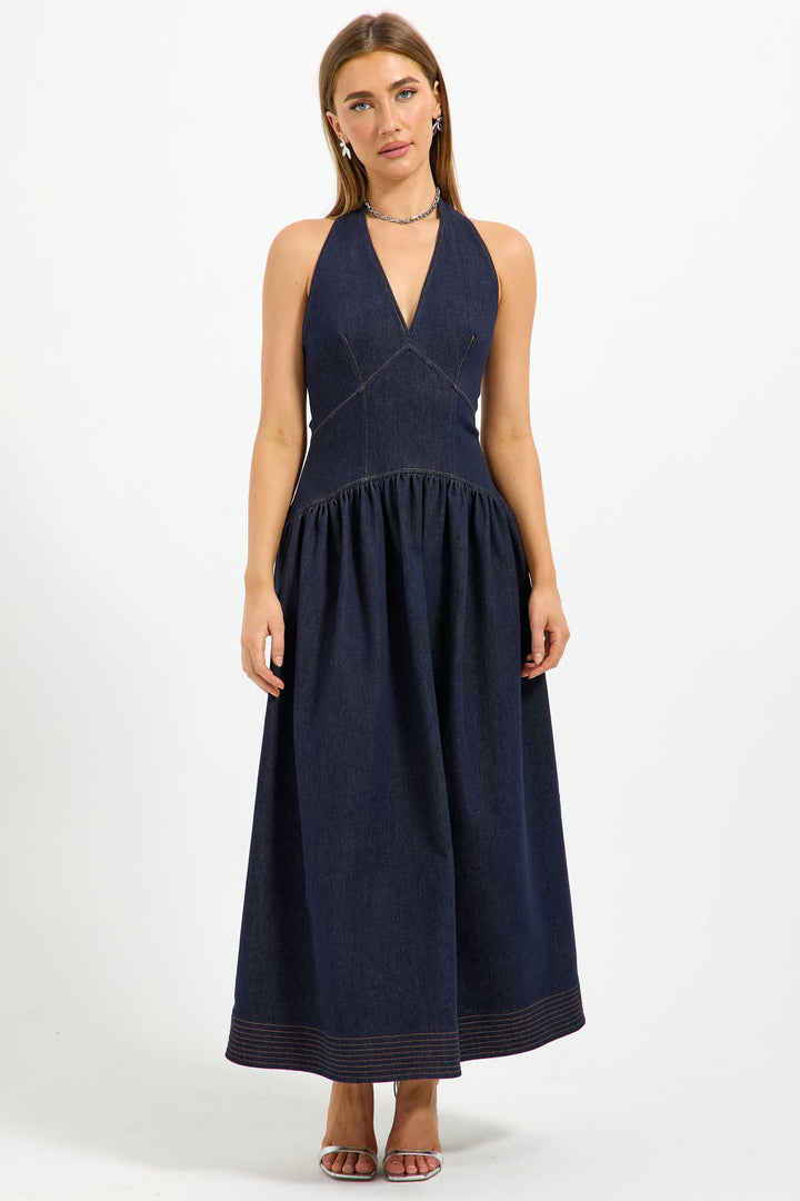 Hudson Denim Halter Midi Dress in Indigo
