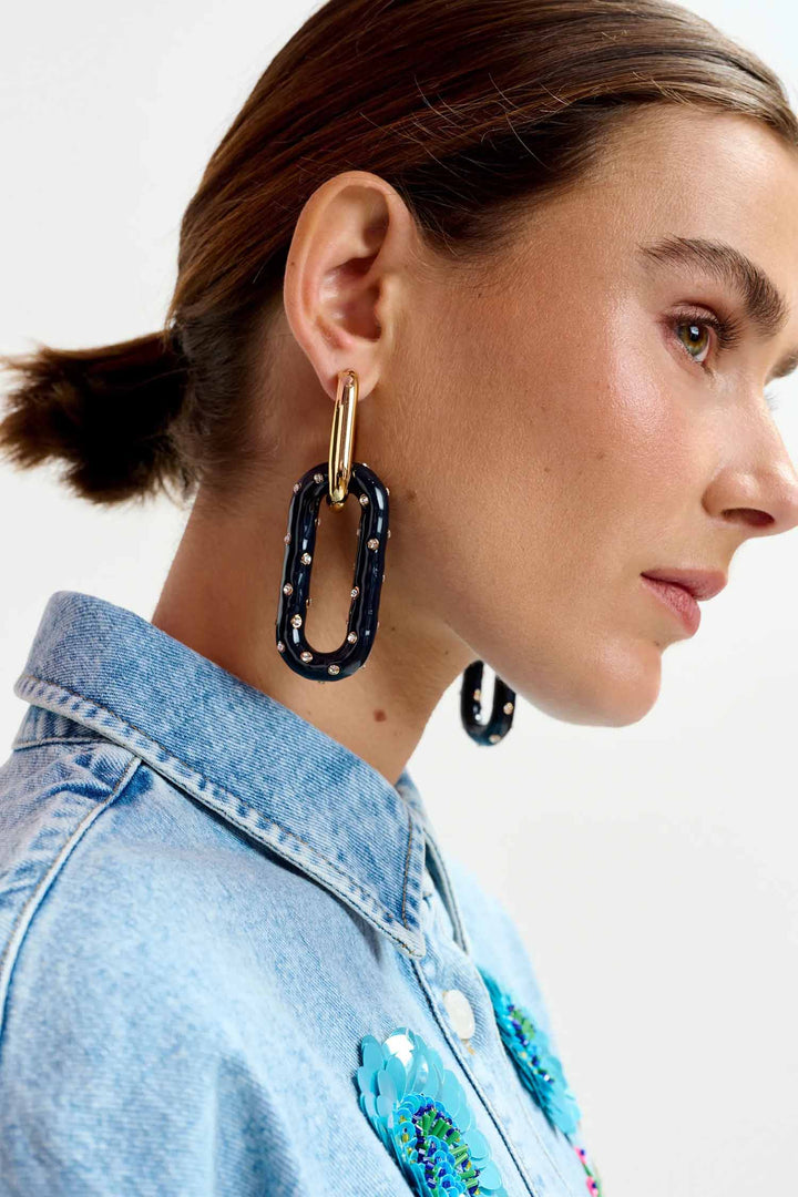 Idry Link Earrings in Navy