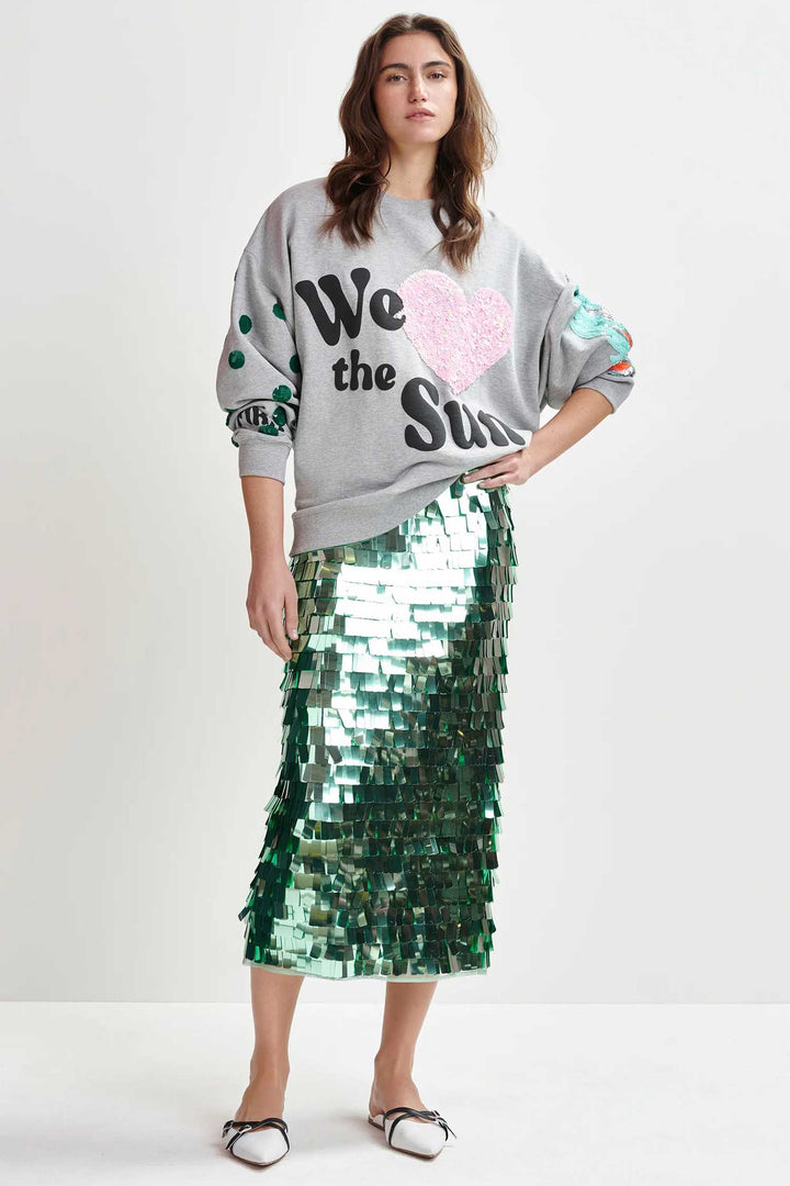 Ihoed Sequin Pencil Skirt in Aqua Azul