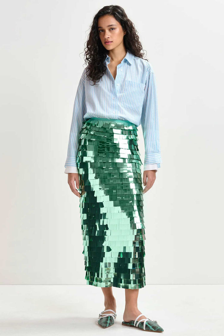 Ihoed Sequin Pencil Skirt in Aqua Azul