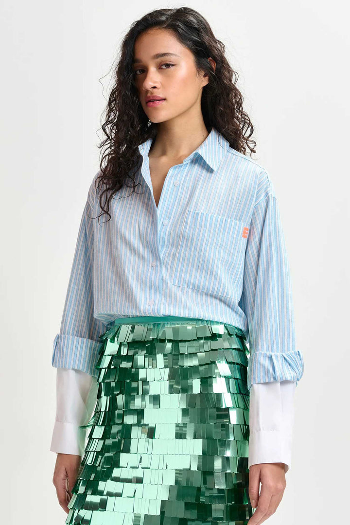 Ihoed Sequin Pencil Skirt in Aqua Azul