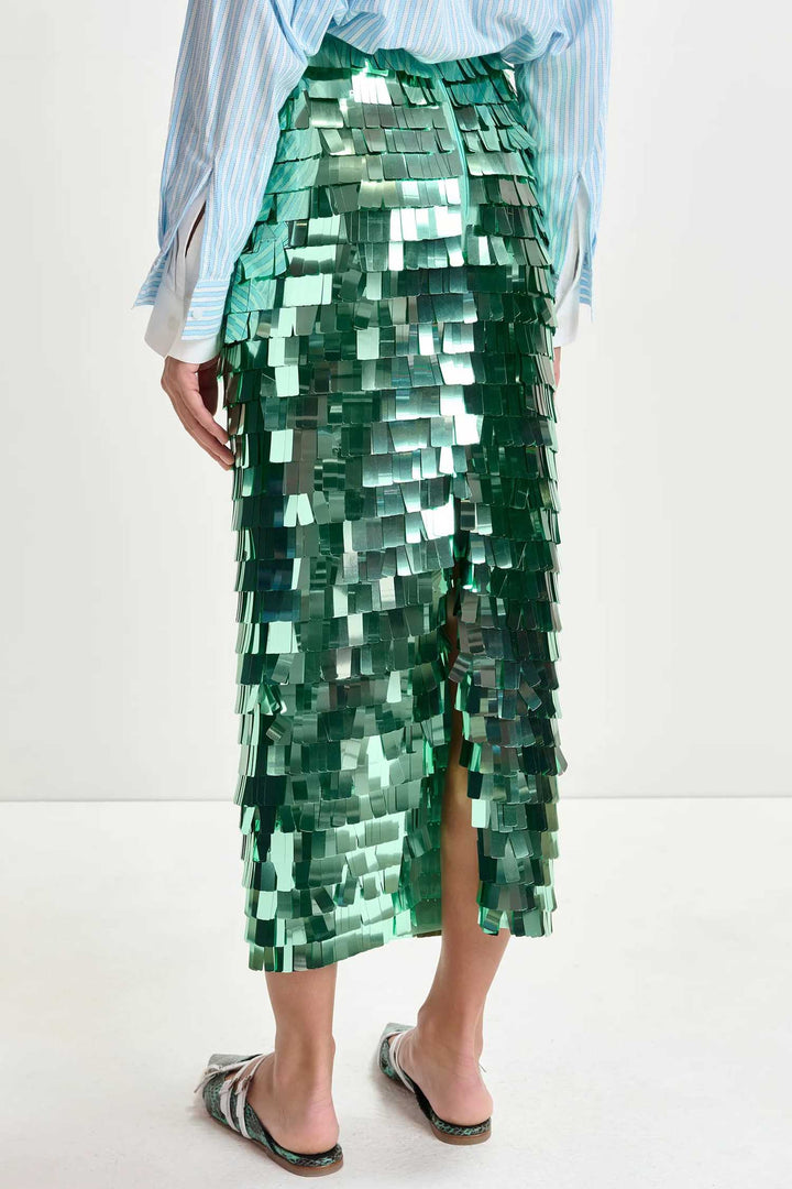 Ihoed Sequin Pencil Skirt in Aqua Azul