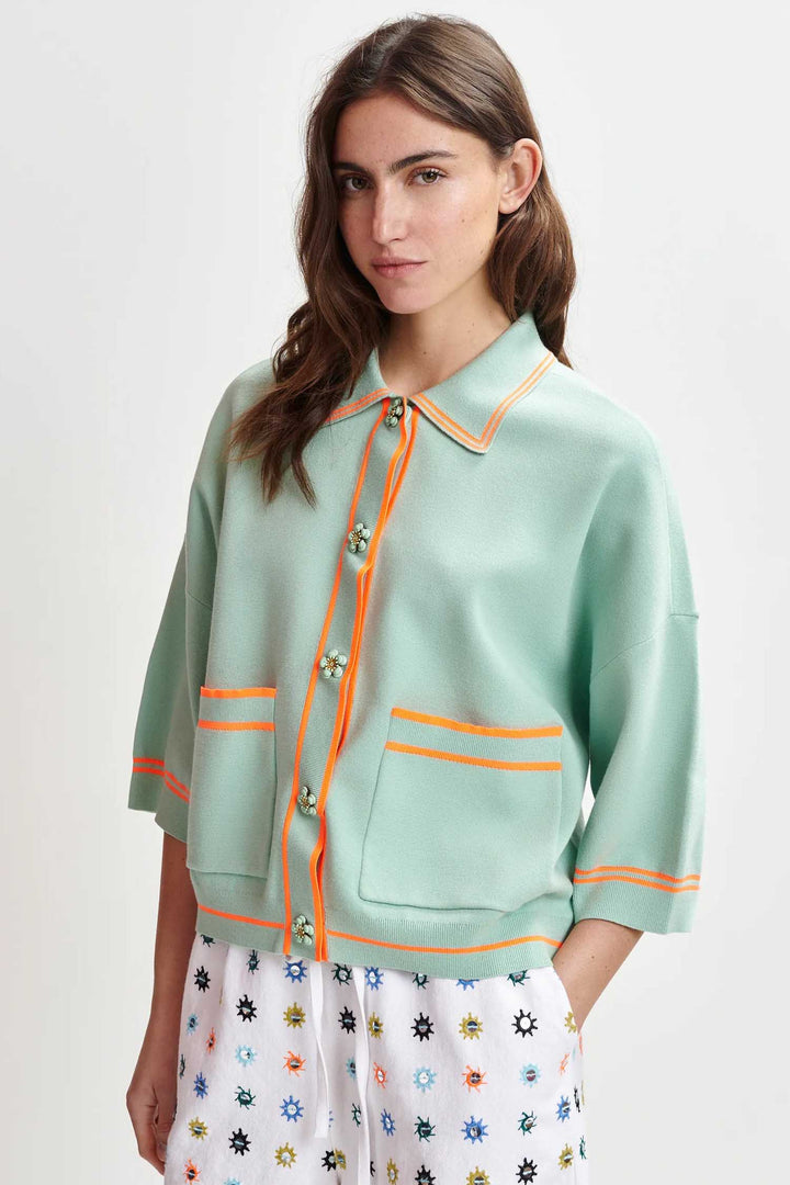 Ilaria Knitted Cardigan in Aqua Azul