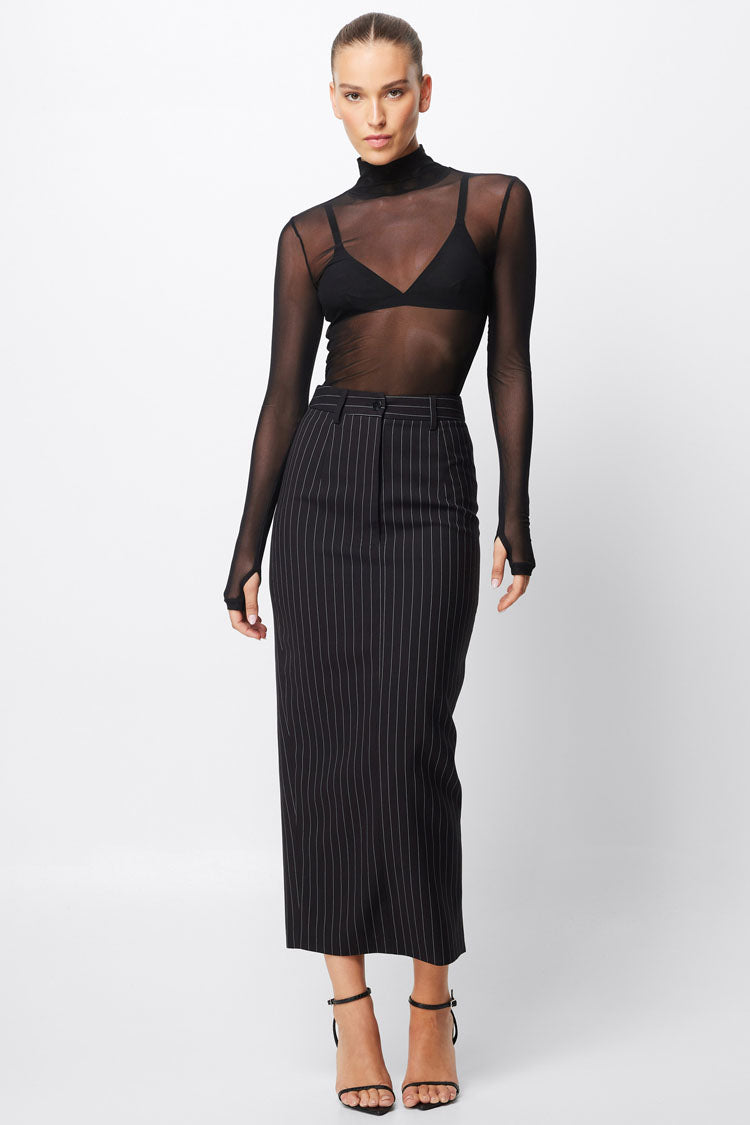 In Denial Column Skirt in Pinstripe