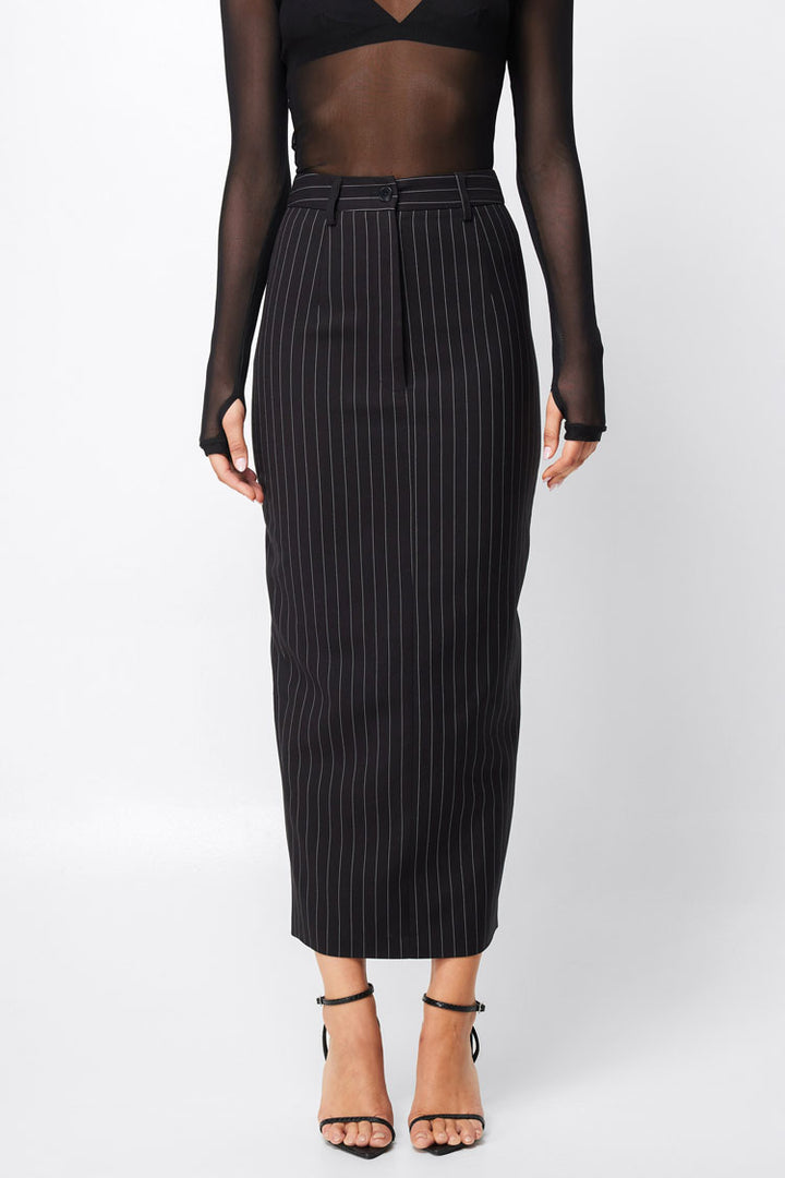 In Denial Column Skirt in Pinstripe