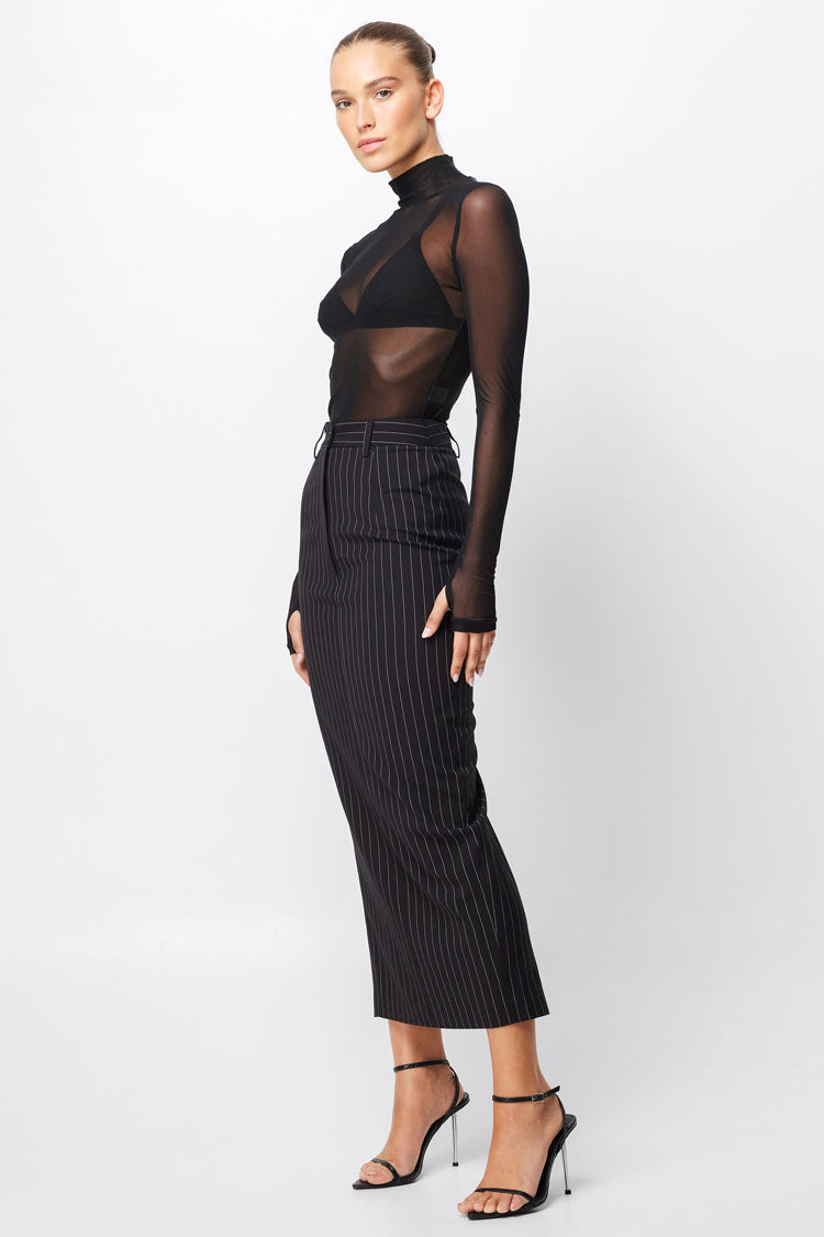 In Denial Column Skirt in Pinstripe