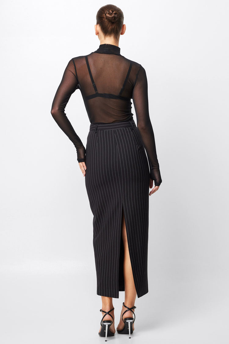 In Denial Column Skirt in Pinstripe