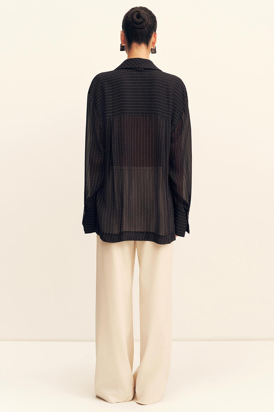 Irving Polka Dot Sheer Shirt in Black Polka Stripe