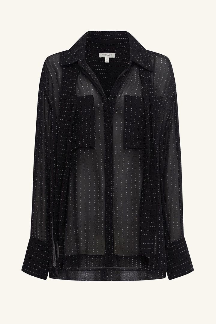 Irving Polka Dot Sheer Shirt in Black Polka Stripe