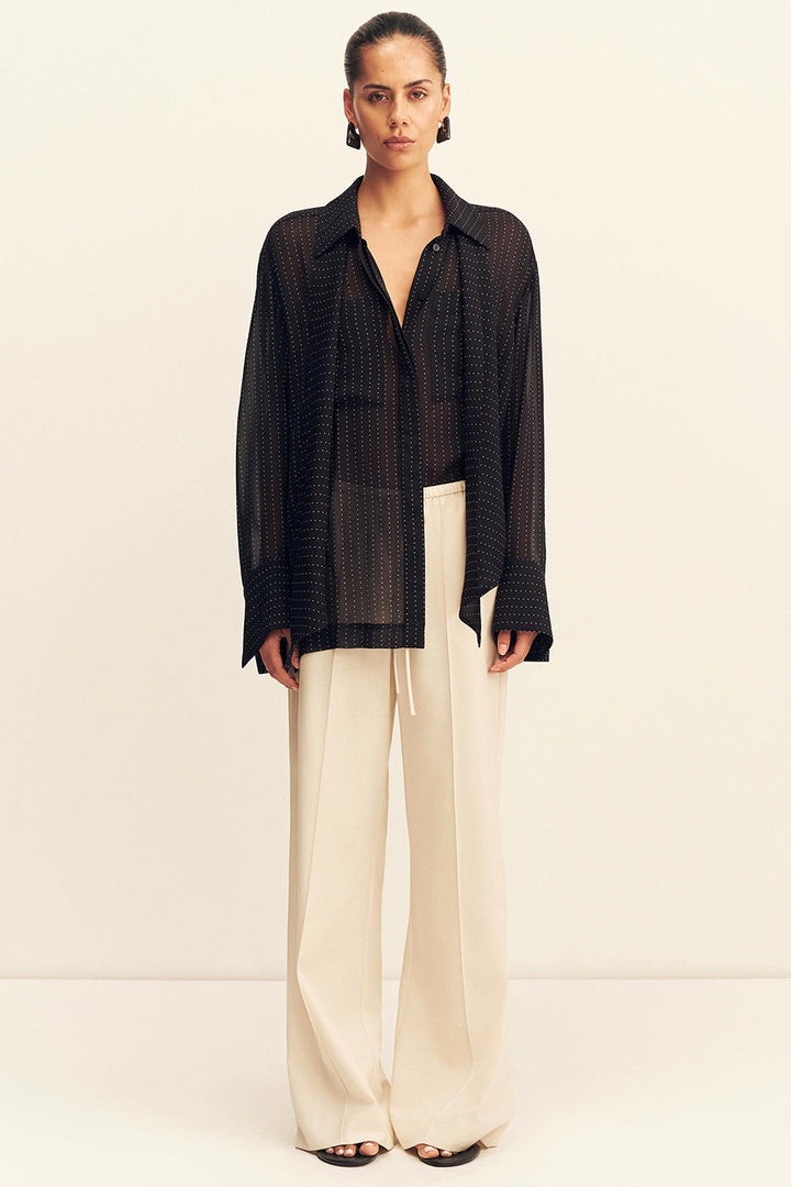 Irving Polka Dot Sheer Shirt in Black Polka Stripe